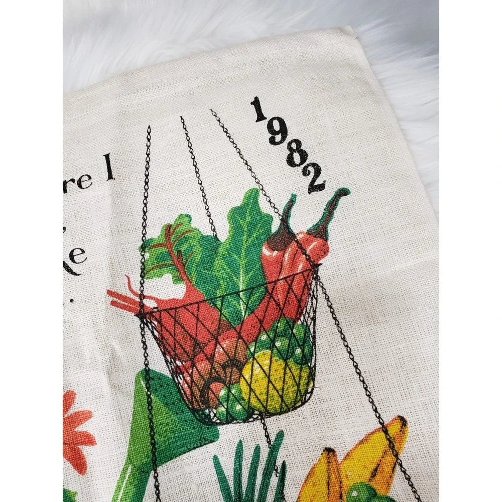 Vintage 1982 Linen Tea Towel Calendar Fruit Garden cottagecore Decor Kitchen 70s